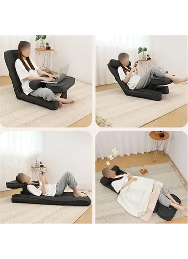 Adjustable Floor Chair, Multi-Use Tatami Sofa Lounger Backrest Seat (L158 x W48)cm - Grey