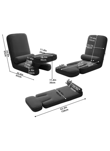 Adjustable Floor Chair, Multi-Use Tatami Sofa Lounger Backrest Seat (L158 x W48)cm - Grey