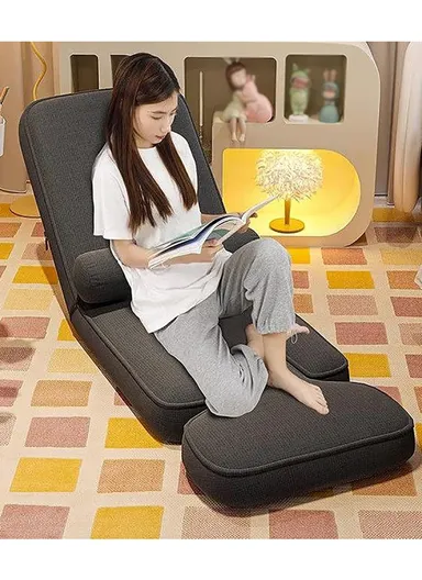 Adjustable Floor Chair, Multi-Use Tatami Sofa Lounger Backrest Seat (L158 x W48)cm - Grey