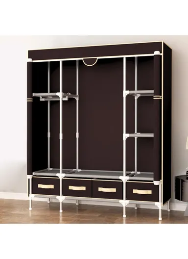 Simple Wardrobe Assembly, Non-woven Fabric Clothes Cabinet with 4 Drawers (L150 x W45 x H170)cm - Dark Coffee