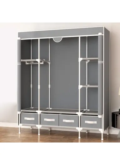 Simple Wardrobe Assembly, Non-woven Fabric Clothes Cabinet with 4 Drawers (L150 x W45 x H170)cm - Grey