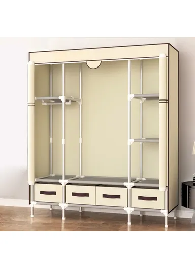 Simple Wardrobe Assembly, Non-woven Fabric Clothes Cabinet with 4 Drawers (L150 x W45 x H170)cm - Beige
