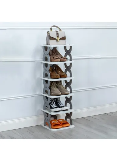 6-Tiers Foldable Shoe Rack Organizer, Saving Space Storage Shelf (L27 x W27 x H86)cm - Grey