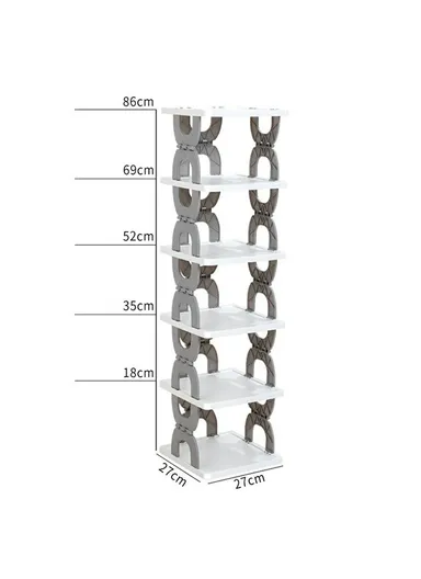 6-Tiers Foldable Shoe Rack Organizer, Saving Space Storage Shelf (L27 x W27 x H86)cm - Grey