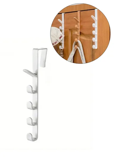 5 Hook Design Door Top Hanger, Multi-Use Door Towel Rack Hanging Hook (L27.5 x W9 x H2)cm - White