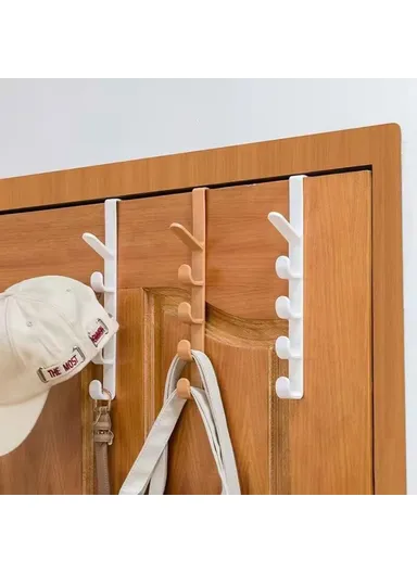5 Hook Design Door Top Hanger, Multi-Use Door Towel Rack Hanging Hook (L27.5 x W9 x H2)cm - Brown
