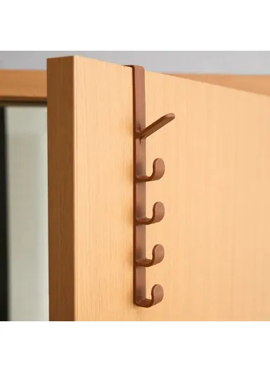 5 Hook Design Door Top Hanger, Multi-Use Door Towel Rack Hanging Hook (L27.5 x W9 x H2)cm - Brown