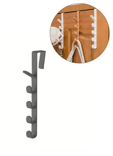 5 Hook Design Door Top Hanger, Multi-Use Door Towel Rack Hanging Hook (L27.5 x W9 x H2)cm - Black