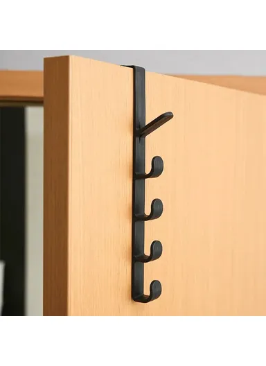 5 Hook Design Door Top Hanger, Multi-Use Door Towel Rack Hanging Hook (L27.5 x W9 x H2)cm - Black
