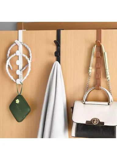 5 Hook Design Door Top Hanger, Multi-Use Door Towel Rack Hanging Hook (L27.5 x W9 x H2)cm - Black