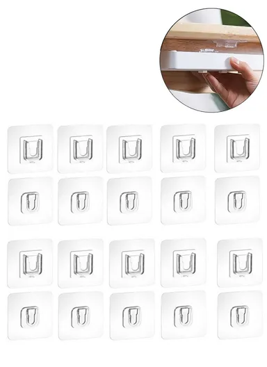 10 Pairs Adhesive Wall Fixing Hooks, Traceless Snap-On Hook Power Strip Wall Hanger (L5.8 x W5.8)cm