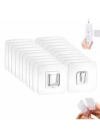 10 Pairs Adhesive Wall Fixing Hooks, Traceless Snap-On Hook Power Strip Wall Hanger (L5.8 x W5.8)cm