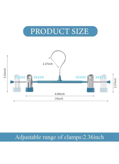 5-Pcs Adjustable Dual Clip Design Hanger, Non-Slip Multi-Use Clothes Hanger (L17-35.5 x H13.5)cm - Grey