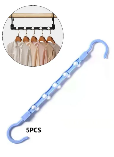 5-Pcs Anti-Slip Clothes Hanger, 5 Hole Design Rotatable Space Saving Wardrobe Organizer (L39 x W6)cm - Blue
