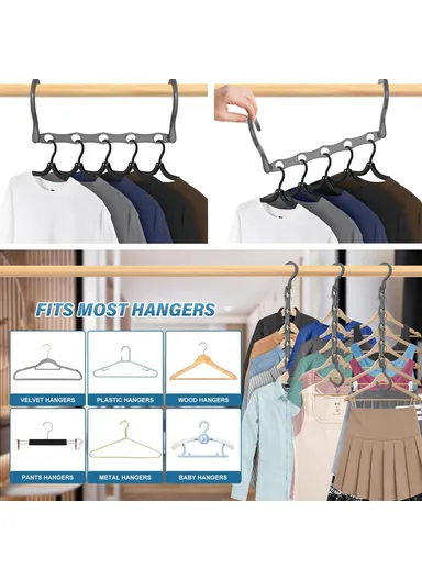 5-Pcs Anti-Slip Clothes Hanger, 5 Hole Design Rotatable Space Saving Wardrobe Organizer (L39 x W6)cm - Blue