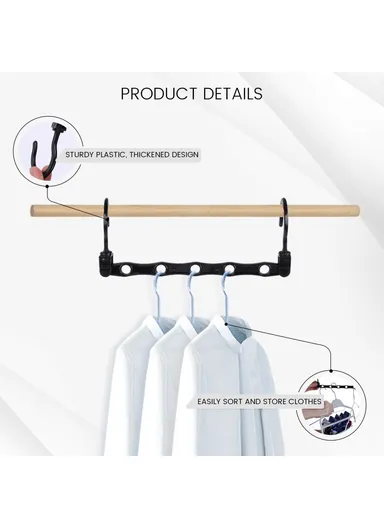 5-Pcs Anti-Slip Clothes Hanger, 5 Hole Design Rotatable Space Saving Wardrobe Organizer (L39 x W6)cm - Blue