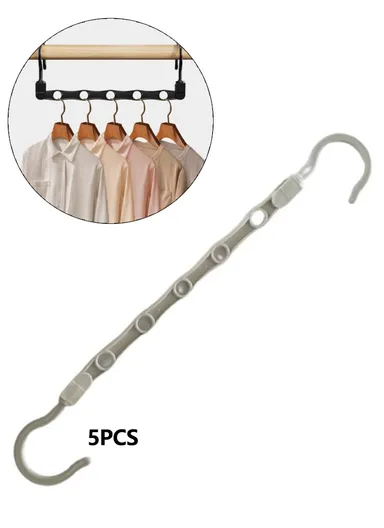 5-Pcs Anti-Slip Clothes Hanger, 5 Hole Design Rotatable Space Saving Wardrobe Organizer (L39 x W6)cm - Grey