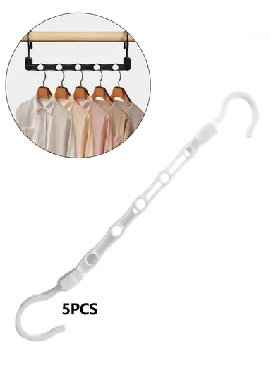 5-Pcs Anti-Slip Clothes Hanger, 5 Hole Design Rotatable Space Saving Wardrobe Organizer (L39 x W6)cm - White