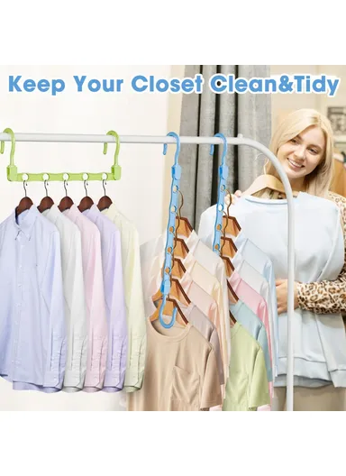 Anti-Slip Clothes Hanger, 5 Hole Design Rotatable Space Saving Wardrobe Organizer (L39 x W6)cm - Light Green