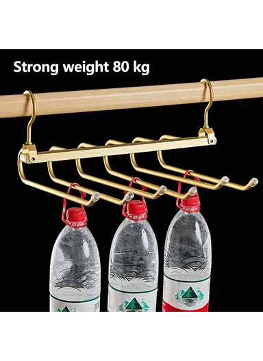 1-Pcs 6 Layer Foldable Aluminum Alloy Pants Hanger, Space Saving Wardrobe Trouser Organizer (L36 x W32 x H11.5)cm - Black &amp; Gold