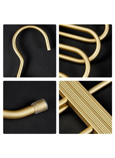 1-Pcs 6 Layer Foldable Aluminum Alloy Pants Hanger, Space Saving Wardrobe Trouser Organizer (L36 x W32 x H11.5)cm - Black &amp; Gold