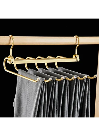 Foldable Aluminum Alloy Pants Hanger 6 Layer Space Saving Wardrobe Trouser Organizer - Gold