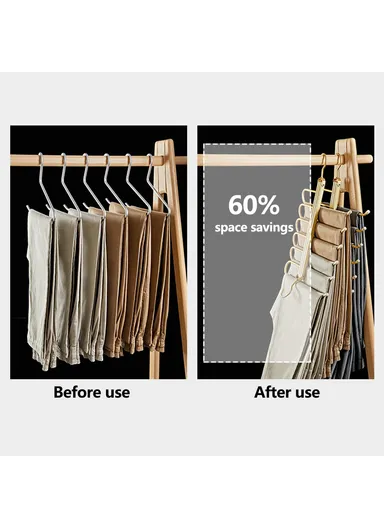 Foldable Aluminum Alloy Pants Hanger 6 Layer Space Saving Wardrobe Trouser Organizer - Gold