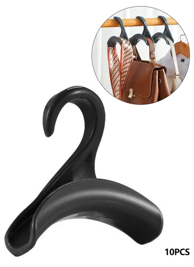 10-Pcs Arched Hooks Wardrobe Organizer, Multi-Use Handbag Scarf Hat Storage Hanger (L11 x W4 x H11)cm - Black