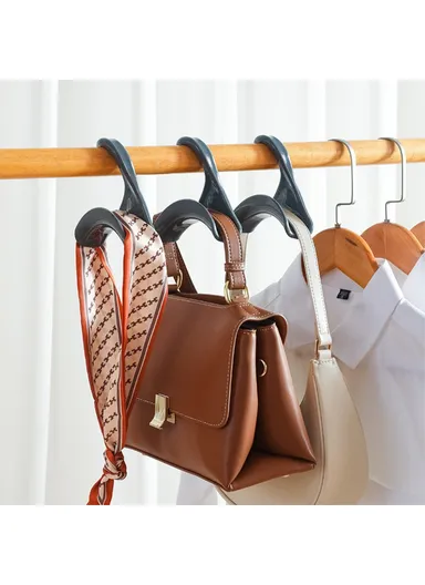 10-Pcs Arched Hooks Wardrobe Organizer, Multi-Use Handbag Scarf Hat Storage Hanger (L11 x W4 x H11)cm - Black