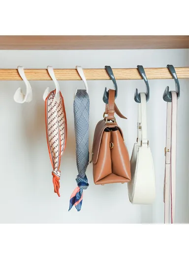 10-Pcs Arched Hooks Wardrobe Organizer, Multi-Use Handbag Scarf Hat Storage Hanger (L11 x W4 x H11)cm - Black