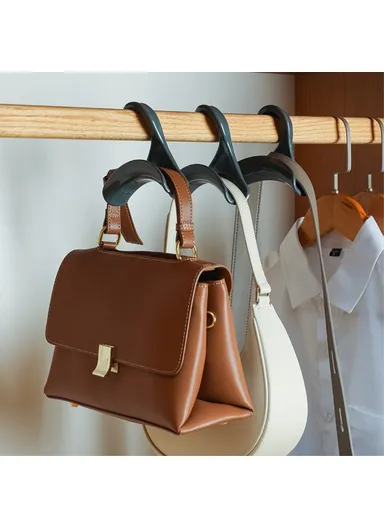 10-Pcs Arched Hooks Wardrobe Organizer, Multi-Use Handbag Scarf Hat Storage Hanger (L11 x W4 x H11)cm - Black