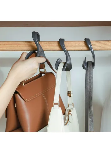 10-Pcs Arched Hooks Wardrobe Organizer, Multi-Use Handbag Scarf Hat Storage Hanger (L11 x W4 x H11)cm - Black