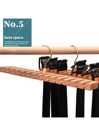 14 Slots Beechwood Belt Tie Organizer, Space Saving Wardrobe Waist Belt Hanger (L38 x W6 x H11)cm - Wood Color