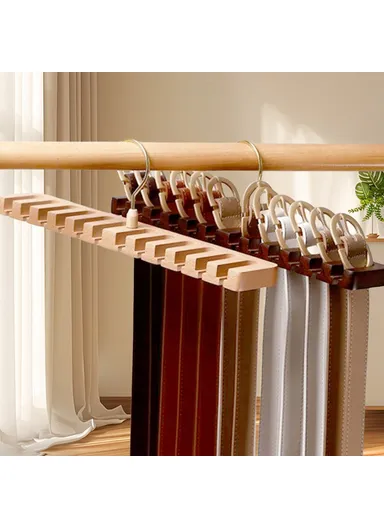 14 Slots Beechwood Belt Tie Organizer, Space Saving Wardrobe Waist Belt Hanger (L38 x W6 x H11)cm - Wood Color