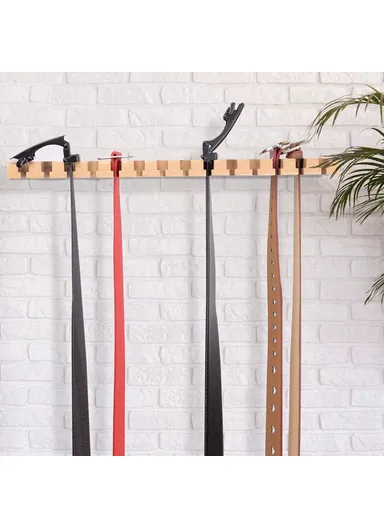 14 Slots Beechwood Belt Tie Organizer, Space Saving Wardrobe Waist Belt Hanger (L38 x W6 x H11)cm - Wood Color