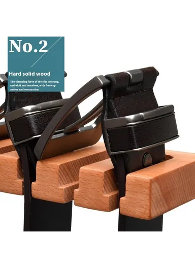 14 Slots Beechwood Belt Tie Organizer, Space Saving Wardrobe Waist Belt Hanger (L38 x W6 x H11)cm - Wood Color