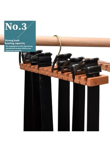 14 Slots Beechwood Belt Tie Organizer, Space Saving Wardrobe Waist Belt Hanger (L38 x W6 x H11)cm - Wood Color
