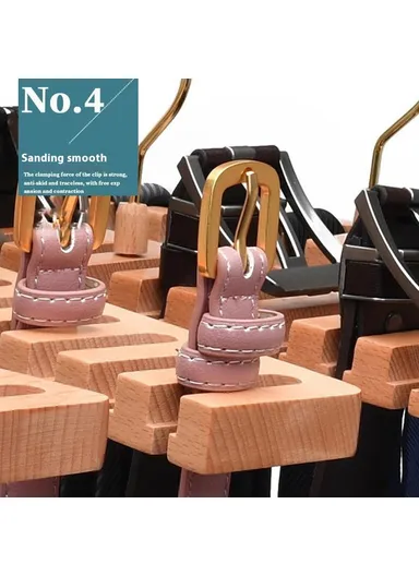 14 Slots Beechwood Belt Tie Organizer, Space Saving Wardrobe Waist Belt Hanger (L38 x W6 x H11)cm - Wood Color