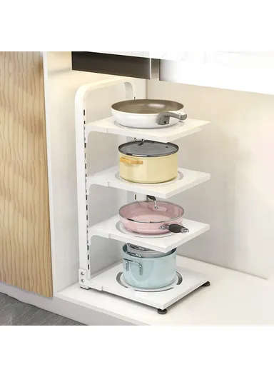 4-Tiers Adjustable Kitchen Storage Rack, Multi-Use Carbon Steel Storage Shelf, Under Sink Cabinet Organizer (L26 x W24 x H51)cm - White