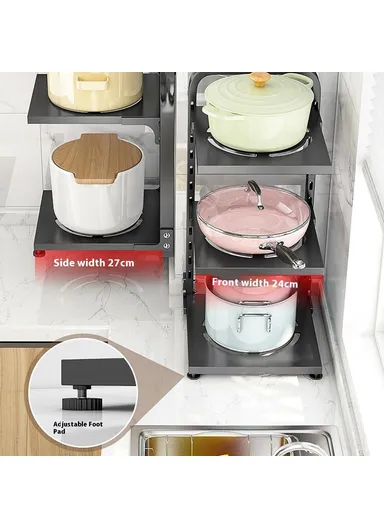 4-Tiers Adjustable Kitchen Storage Rack, Multi-Use Carbon Steel Storage Shelf, Under Sink Cabinet Organizer (L26 x W24 x H51)cm - White