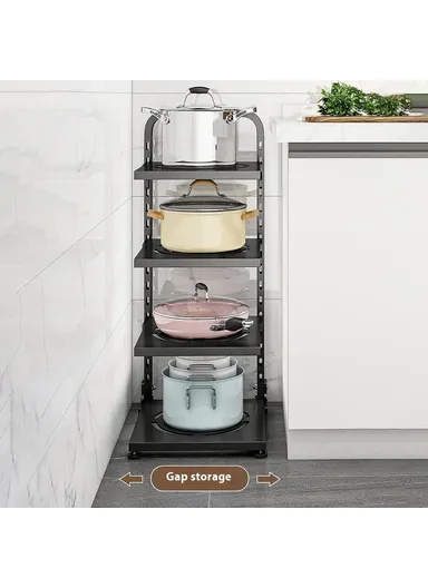 4-Tiers Adjustable Kitchen Storage Rack, Multi-Use Carbon Steel Storage Shelf, Under Sink Cabinet Organizer (L26 x W24 x H51)cm - White