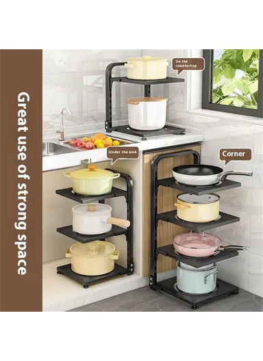 4-Tiers Adjustable Kitchen Storage Rack, Multi-Use Carbon Steel Storage Shelf, Under Sink Cabinet Organizer (L26 x W24 x H51)cm - White