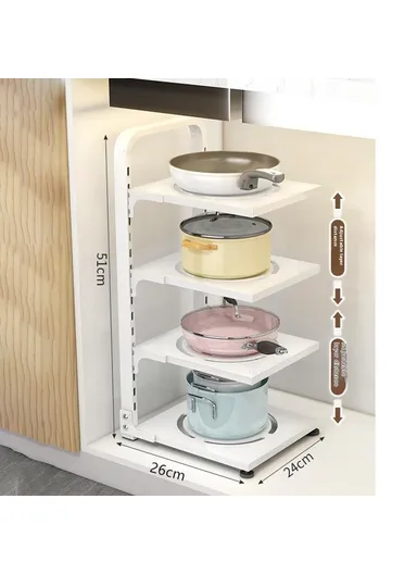 4-Tiers Adjustable Kitchen Storage Rack, Multi-Use Carbon Steel Storage Shelf, Under Sink Cabinet Organizer (L26 x W24 x H51)cm - White