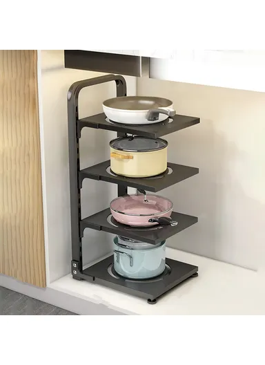 4-Tiers Adjustable Kitchen Storage Rack, Multi-Use Carbon Steel Storage Shelf, Under Sink Cabinet Organizer (L26 x W24 x H51)cm - Black