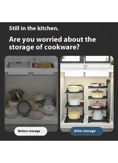 2-Tiers Adjustable Kitchen Storage Rack, Multi-Use Carbon Steel Storage Shelf, Under Sink Cabinet Organizer (L26 x W24 x H31)cm - White