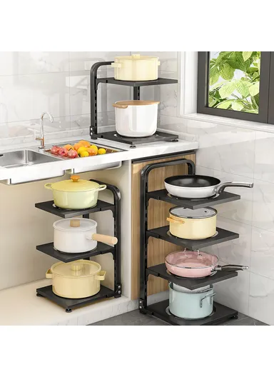 2-Tiers Adjustable Kitchen Storage Rack, Multi-Use Carbon Steel Storage Shelf, Under Sink Cabinet Organizer (L26 x W24 x H31)cm - White