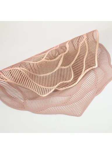 12-Pcs Non-Slip Rose Pattern Dining Table Placemats, Heat Resistant Tabletop Mat RX3307 (D34.5 x H36)cm - Rose Gold