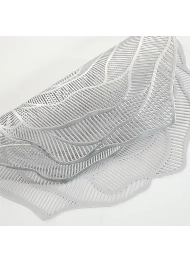 12-Pcs Non-Slip Rose Pattern Dining Table Placemats, Heat Resistant Tabletop Mat RX3307 (D34.5 x H36)cm - Silver