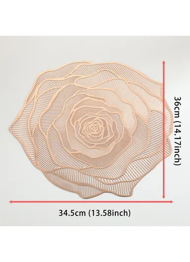 12-Pcs Non-Slip Rose Pattern Dining Table Placemats, Heat Resistant Tabletop Mat RX3307 (D34.5 x H36)cm - Silver