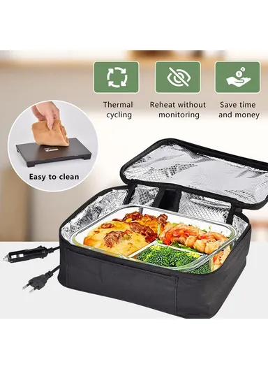 12V Electric Heated Lunch Bag for Travel Camping Oxford Cloth Insulated Food Warmer - EU Plug